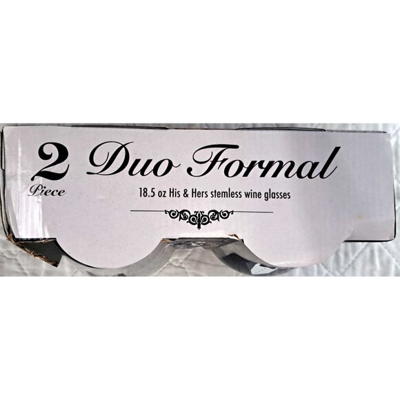 Circleware Duo Formal 18.5 ounce His & Hers Stemless Wine Glasses New in Box - Picture 3 of 5